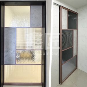 外掛式玫瑰金複合式鋁框拉門(水泥板+花板玻璃)WSP218