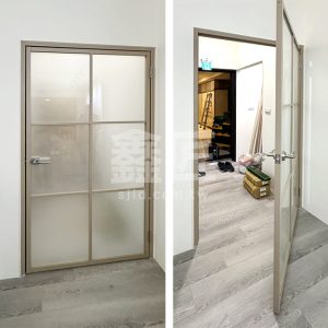 奶茶色框造型鋁框推門WSP334