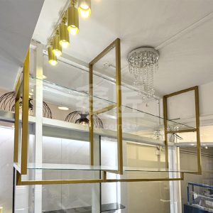 特製金框造型玻璃層板吊杯架